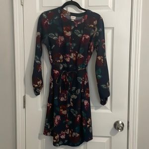 Merona floral print button down dress with belt